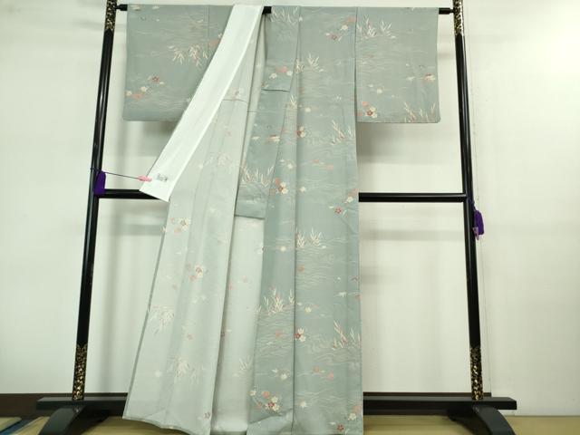 平和屋着物▽極上 洗える最高級着物 ＜英＞はなぶさ謹製 小紋 単衣 立波草花文 秘色色地 逸品 DZAB0605kh5