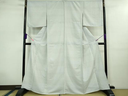 平和屋着物▽極上 森英恵・HANAE MORI 小紋 単衣 菱横段文 やまと誂製 洗える着物 逸品 未使用 DZAB0607kh5