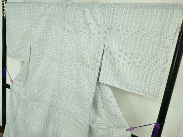 平和屋着物▽極上 森英恵・HANAE MORI 小紋 単衣 菱横段文 やまと誂製 洗える着物 逸品 未使用 DZAB0607kh5
