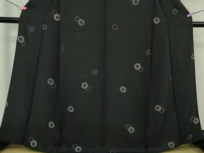 平和屋着物▽極上 飛騨印伝 小紋 単衣 雪輪重ね 黒地 反端付き 逸品 DZAB0614kh5