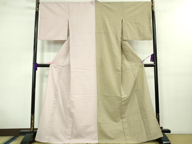 平和屋着物▽極上 お召 単衣 片身替わり 縞 綿 逸品 DZAB0617kh5