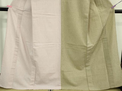 平和屋着物▽極上 お召 単衣 片身替わり 縞 綿 逸品 DZAB0617kh5
