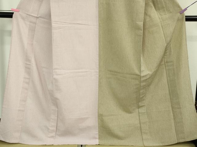 平和屋着物▽極上 お召 単衣 片身替わり 縞 綿 逸品 DZAB0617kh5
