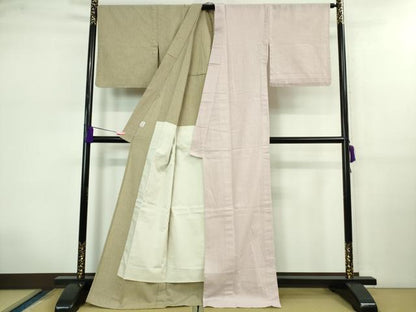 平和屋着物▽極上 お召 単衣 片身替わり 縞 綿 逸品 DZAB0617kh5