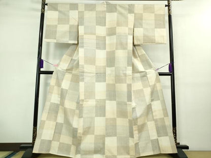 平和屋着物▽極上 結城紬 単衣 100亀甲 市松文様 逸品 DZAB0620kh5