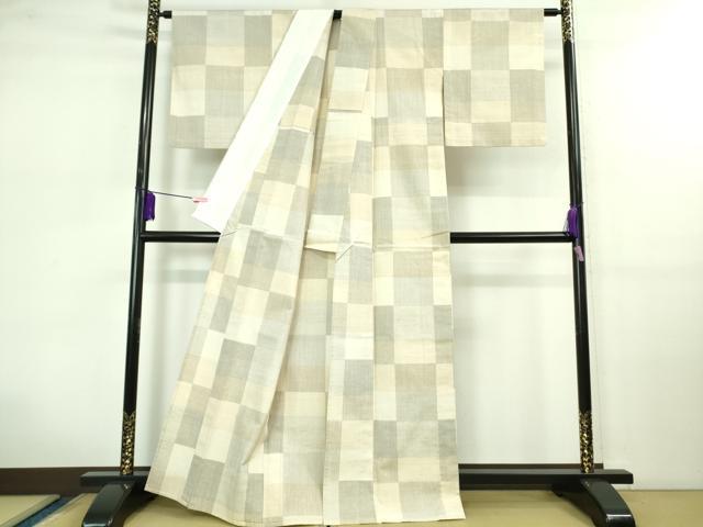 平和屋着物▽極上 結城紬 単衣 100亀甲 市松文様 逸品 DZAB0620kh5