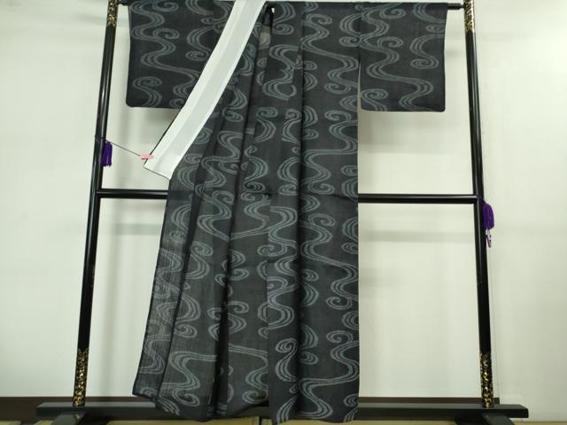 平和屋本店■極上　夏物　重要無形文化財　本場宮古上布　苧麻　流水文　濃藍色地　逸品　DZAB0624kh5