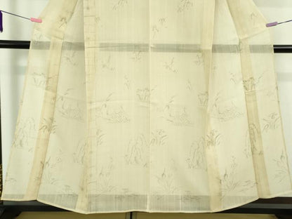平和屋着物＊極上 夏物 絹芭蕉 紗紬 手描き 草花 逸品 DZAB0625kh5