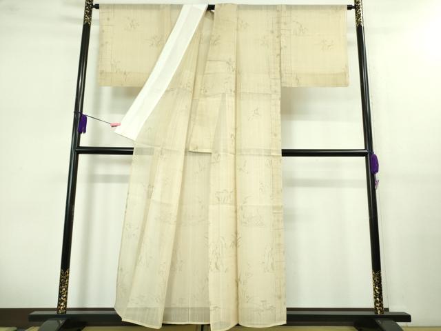 平和屋着物＊極上 夏物 絹芭蕉 紗紬 手描き 草花 逸品 DZAB0625kh5