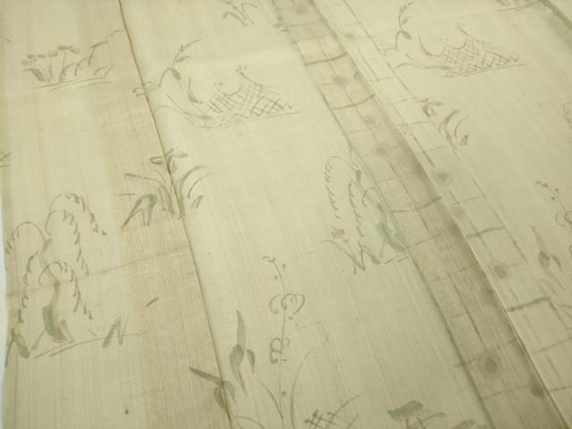 平和屋着物＊極上 夏物 絹芭蕉 紗紬 手描き 草花 逸品 DZAB0625kh5