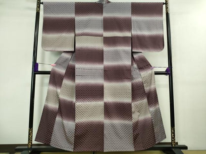 平和屋着物▽極上 小紋 単衣 市松紋紗 暈し染め 逸品 DZAB0627kh5