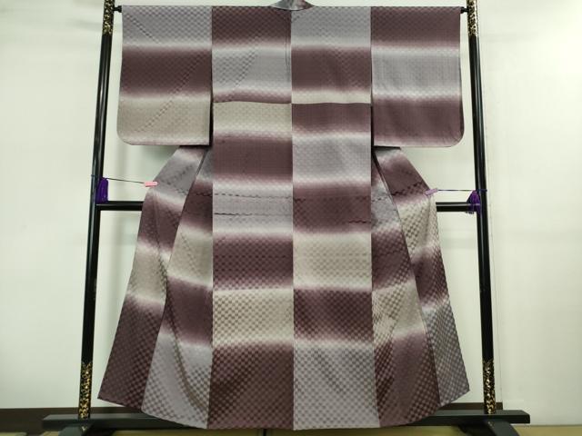 平和屋着物▽極上 小紋 単衣 市松紋紗 暈し染め 逸品 DZAB0627kh5