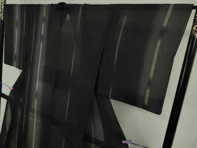 平和屋着物＊極上 夏物 絹芭蕉 訪問着 間道 暈し染め 黒地 逸品 DZAB0628kh5