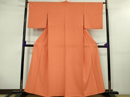 平和屋着物▽極上 洗える最高級着物 ＜英＞はなぶさ謹製 色無地 単衣 人参色 逸品 DZAB0633kh5