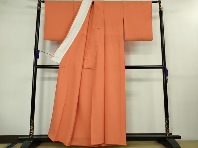 平和屋着物▽極上 洗える最高級着物 ＜英＞はなぶさ謹製 色無地 単衣 人参色 逸品 DZAB0633kh5