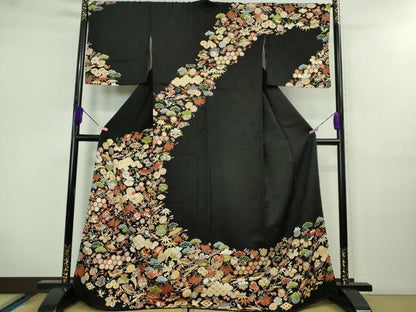 平和屋本店■極上　訪問着　駒刺繍　宝尽くし　黒地　金彩　逸品　未使用　DZAB0649kh5