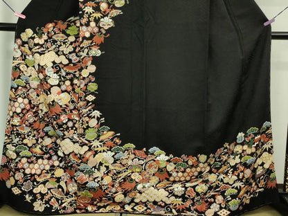 平和屋本店■極上　訪問着　駒刺繍　宝尽くし　黒地　金彩　逸品　未使用　DZAB0649kh5