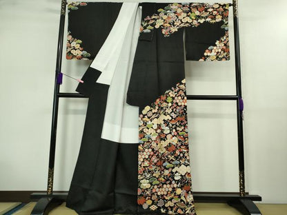 平和屋本店■極上　訪問着　駒刺繍　宝尽くし　黒地　金彩　逸品　未使用　DZAB0649kh5