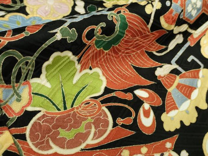 平和屋本店■極上　訪問着　駒刺繍　宝尽くし　黒地　金彩　逸品　未使用　DZAB0649kh5
