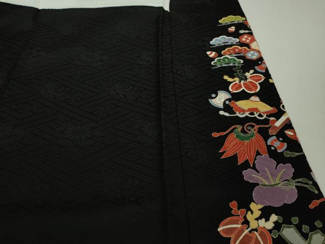 平和屋本店■極上　訪問着　駒刺繍　宝尽くし　黒地　金彩　逸品　未使用　DZAB0649kh5
