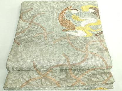 平和屋着物＊極上 夏物 西陣 御帯処 岡慶謹製 六通柄袋帯 唐織 花鳥文 プラチナ 広幅 金銀糸 逸品 DZAB0651kh5