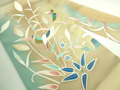 平和屋着物●極上 塩瀬 九寸名古屋帯 刺繍 花鳥文 舞蝶 金彩 逸品 DZAB0685kh5