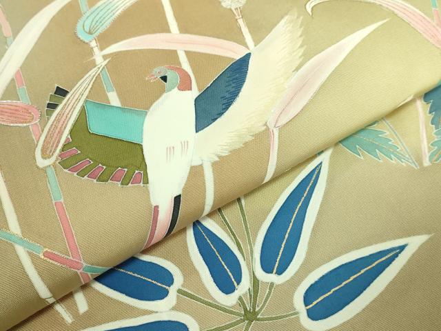 平和屋着物●極上 塩瀬 九寸名古屋帯 刺繍 花鳥文 舞蝶 金彩 逸品 DZAB0685kh5