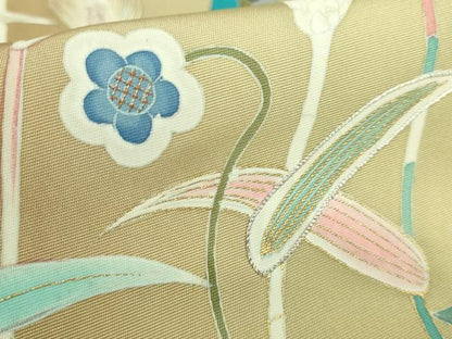 平和屋着物●極上 塩瀬 九寸名古屋帯 刺繍 花鳥文 舞蝶 金彩 逸品 DZAB0685kh5