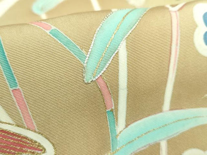 平和屋着物●極上 塩瀬 九寸名古屋帯 刺繍 花鳥文 舞蝶 金彩 逸品 DZAB0685kh5