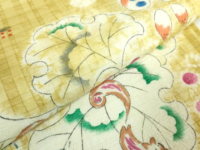 平和屋本店■希少　型絵染染色家・鈴木紀絵　九寸名古屋帯　手描き　絞り　舞花文　リス　逸品　DZAB0686kh5