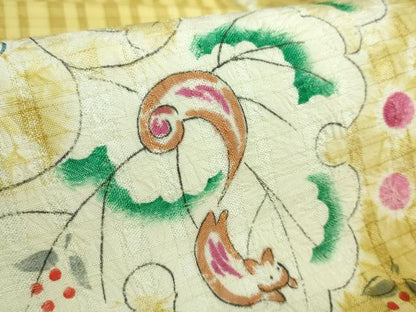 平和屋本店■希少　型絵染染色家・鈴木紀絵　九寸名古屋帯　手描き　絞り　舞花文　リス　逸品　DZAB0686kh5