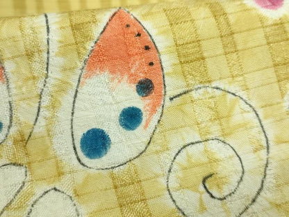 平和屋本店■希少　型絵染染色家・鈴木紀絵　九寸名古屋帯　手描き　絞り　舞花文　リス　逸品　DZAB0686kh5