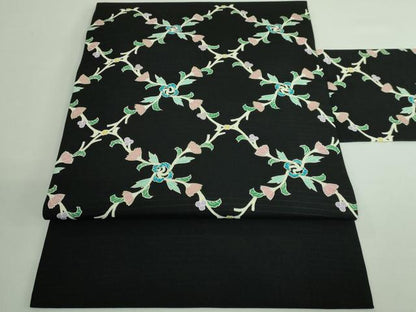 平和屋着物■極上　夏物　絽塩瀬　九寸名古屋帯　網目花文　黒地　金彩　逸品　DZAB0694kh5