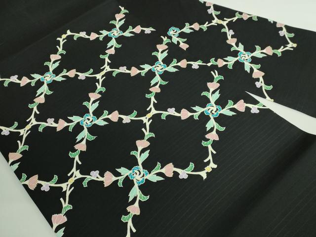平和屋着物■極上　夏物　絽塩瀬　九寸名古屋帯　網目花文　黒地　金彩　逸品　DZAB0694kh5