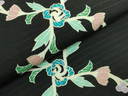 平和屋着物■極上　夏物　絽塩瀬　九寸名古屋帯　網目花文　黒地　金彩　逸品　DZAB0694kh5
