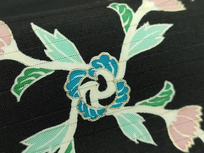 平和屋着物■極上　夏物　絽塩瀬　九寸名古屋帯　網目花文　黒地　金彩　逸品　DZAB0694kh5