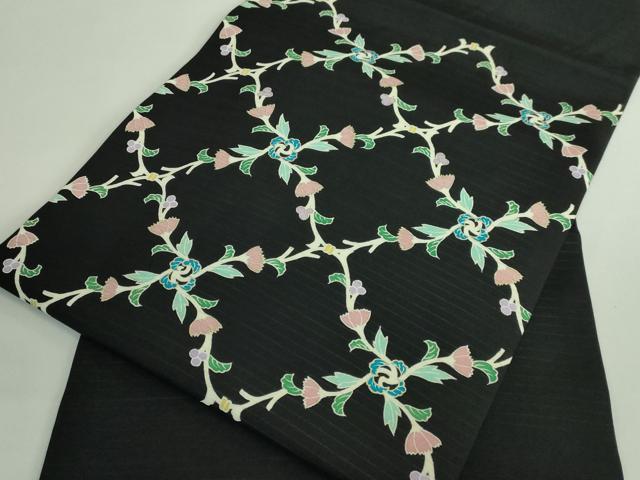 平和屋着物■極上　夏物　絽塩瀬　九寸名古屋帯　網目花文　黒地　金彩　逸品　DZAB0694kh5