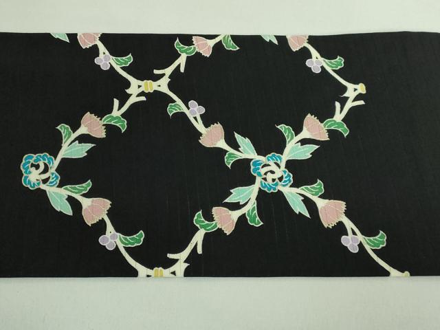 平和屋着物■極上　夏物　絽塩瀬　九寸名古屋帯　網目花文　黒地　金彩　逸品　DZAB0694kh5