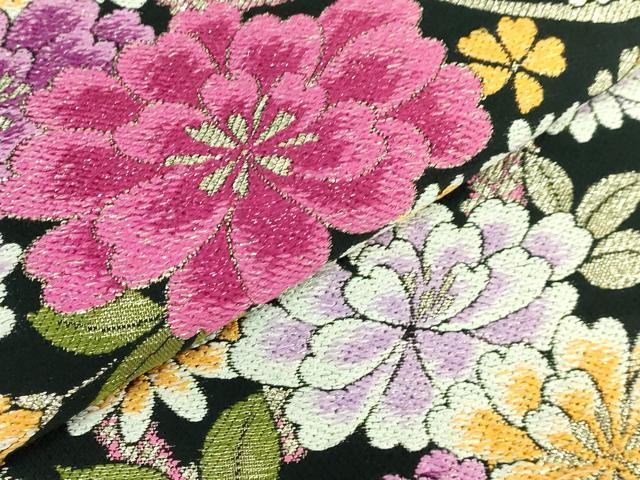 平和屋着物●極上 両面 六通柄袋帯 唐織 舞花文 黒地 金糸 逸品 DZAB0709kh5