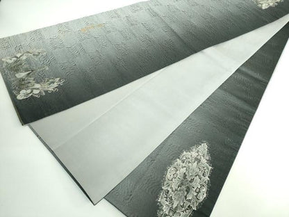平和屋着物●極上 金彩友禅 卓越技能者 名工・和田光正監修 京金彩 由光 太鼓柄袋帯 洋花文 銀彩 逸品 DZAB0712kh5