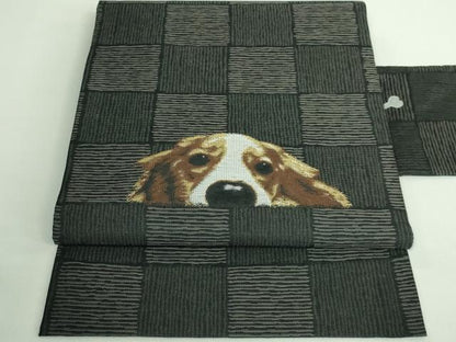 平和屋着物●極上 九寸名古屋帯 ビーグル 黒地 逸品 新品 DZAB0724kh5