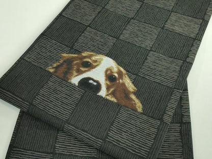 平和屋着物●極上 九寸名古屋帯 ビーグル 黒地 逸品 新品 DZAB0724kh5