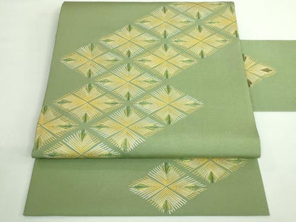 平和屋本店●希少　人間国宝　福田喜重　刺繍　塩瀬　九寸名古屋帯　菱松文　金糸　逸品　DZAB0726kh5