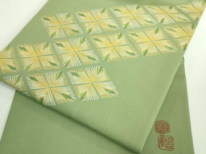 平和屋本店●希少　人間国宝　福田喜重　刺繍　塩瀬　九寸名古屋帯　菱松文　金糸　逸品　DZAB0726kh5
