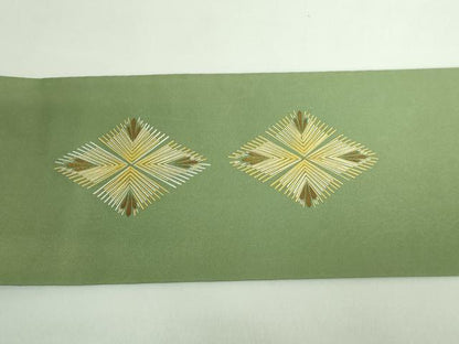 平和屋本店●希少　人間国宝　福田喜重　刺繍　塩瀬　九寸名古屋帯　菱松文　金糸　逸品　DZAB0726kh5