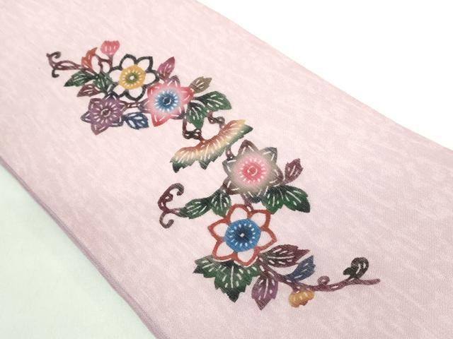 平和屋着物＊極上 夏物 本場琉球紅型 安里和雄 半幅帯 枝花文 証紙付き 逸品 未使用 DZAB0730kh5