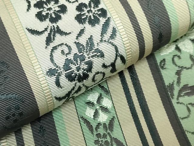 平和屋着物●極上 本場筑前博多織 八寸名古屋帯 花唐草間道 逸品 DZAB0733kh5