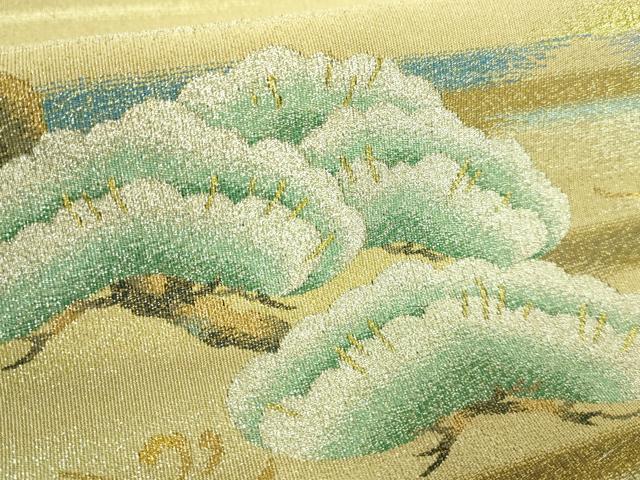 平和屋本店■極上　西陣　川島織物　爪掻き本綴れ　八寸名古屋帯　松　金銀糸　逸品　DZAB0734kh5