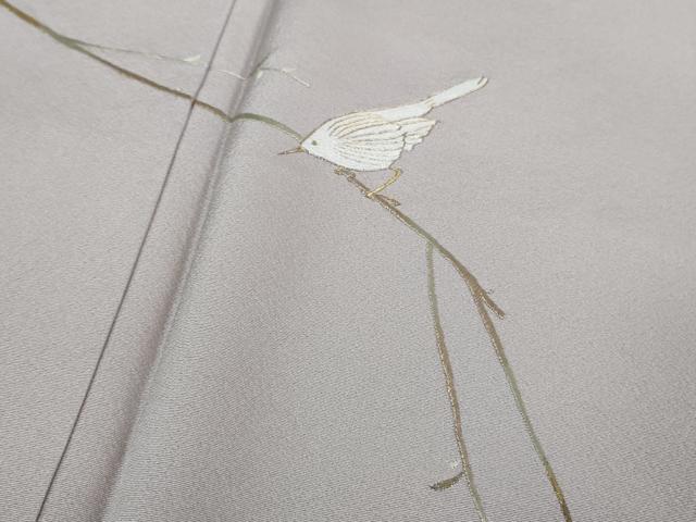 平和屋着物●極上 色留訪問着 総刺繍 枝木に小鳥 霞色地 金糸 逸品 未使用 DZAB0752kh5