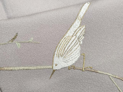 平和屋着物●極上 色留訪問着 総刺繍 枝木に小鳥 霞色地 金糸 逸品 未使用 DZAB0752kh5